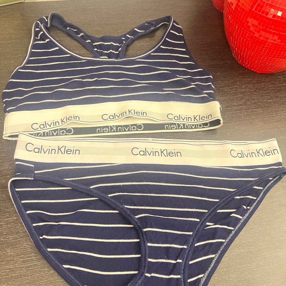 Calvin Klein Blue and White Striped Underwear Set
